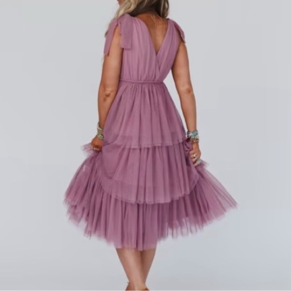 In Loom Dusty Purple Mauve Layered Midi Dress - Picture 2 of 13